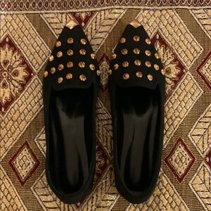 SHEIN Black and Gold Studded Flats